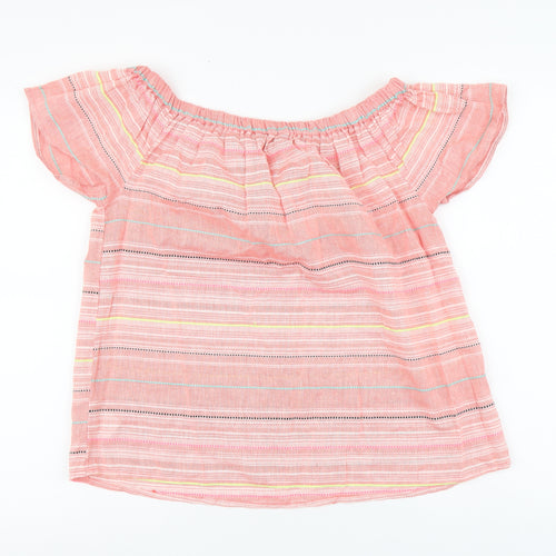 Debenhams Womens Pink Striped Cotton Basic Blouse Size 12 Square Neck