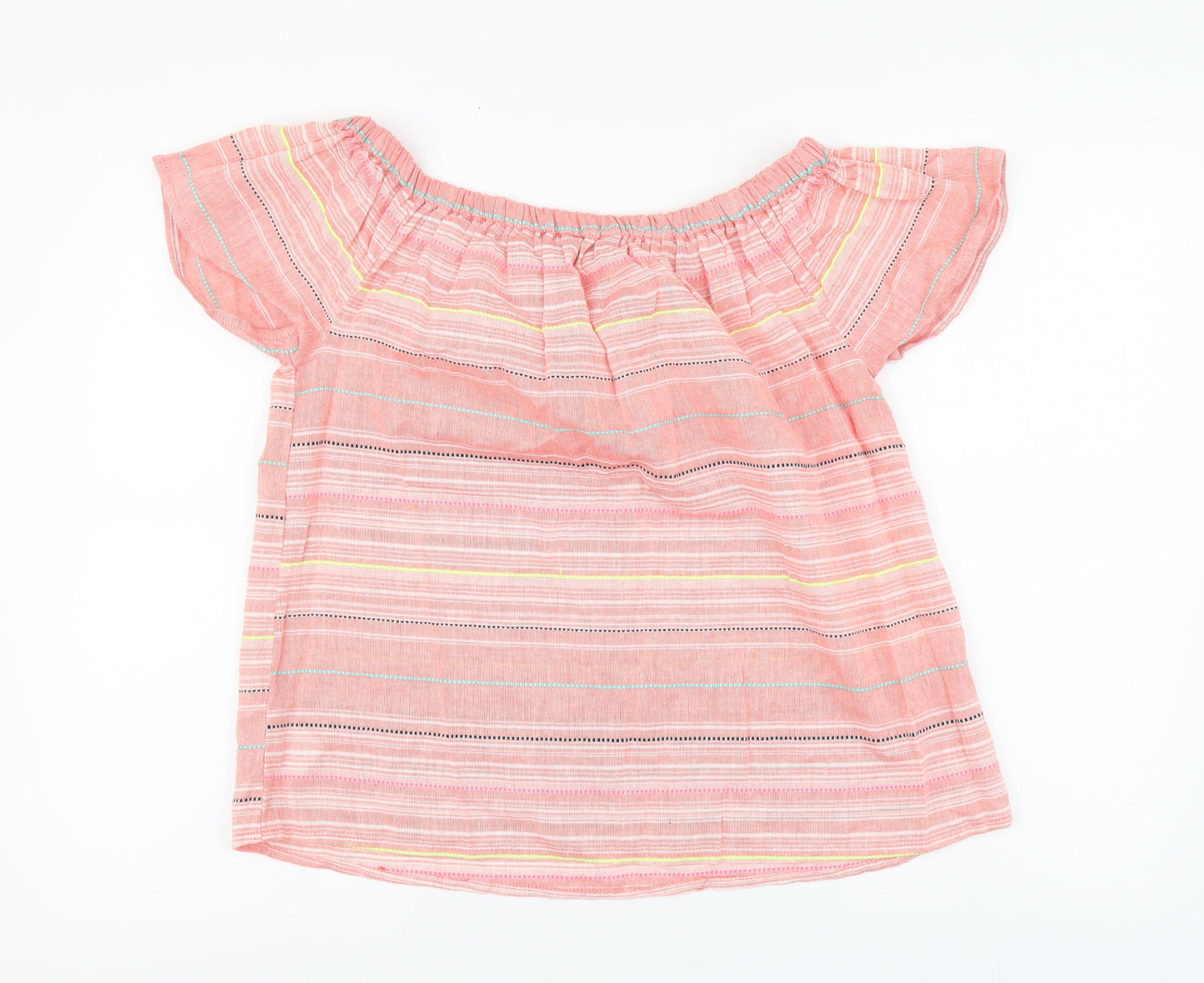 Debenhams Womens Pink Striped Cotton Basic Blouse Size 12 Square Neck