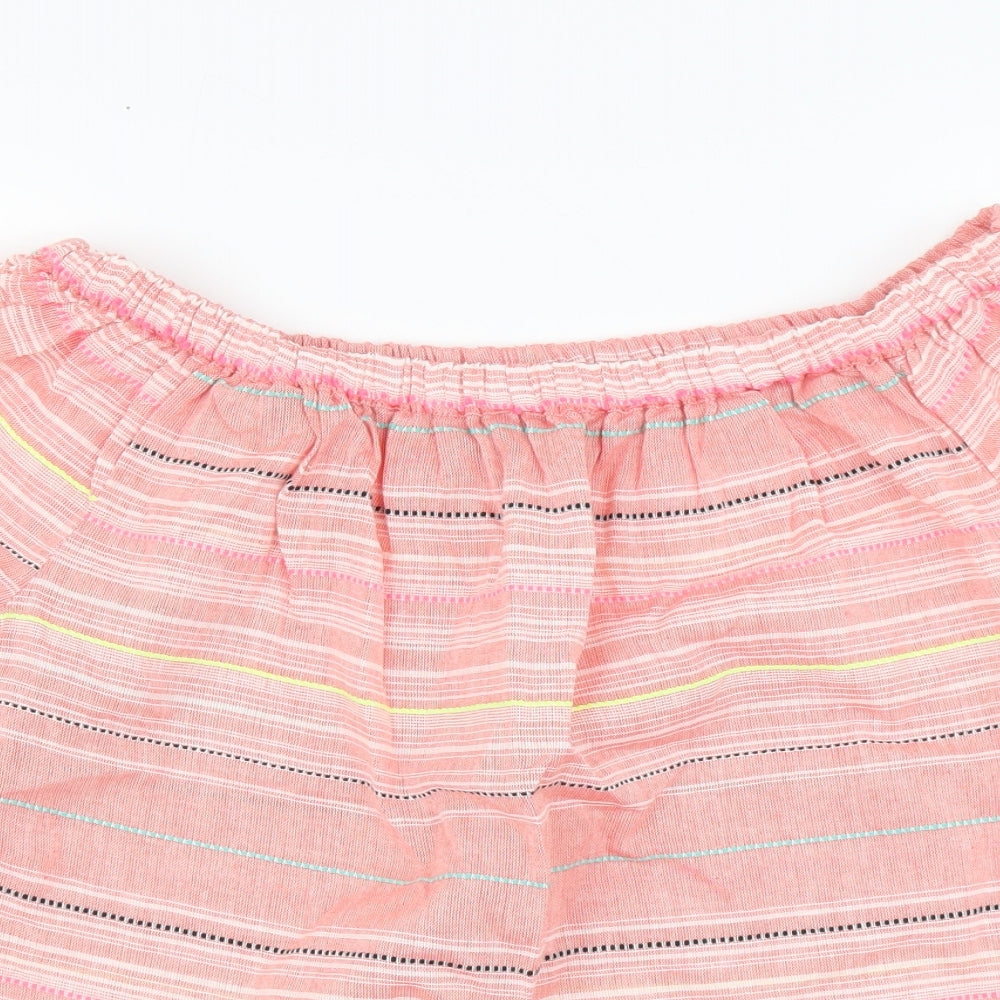 Debenhams Womens Pink Striped Cotton Basic Blouse Size 12 Square Neck