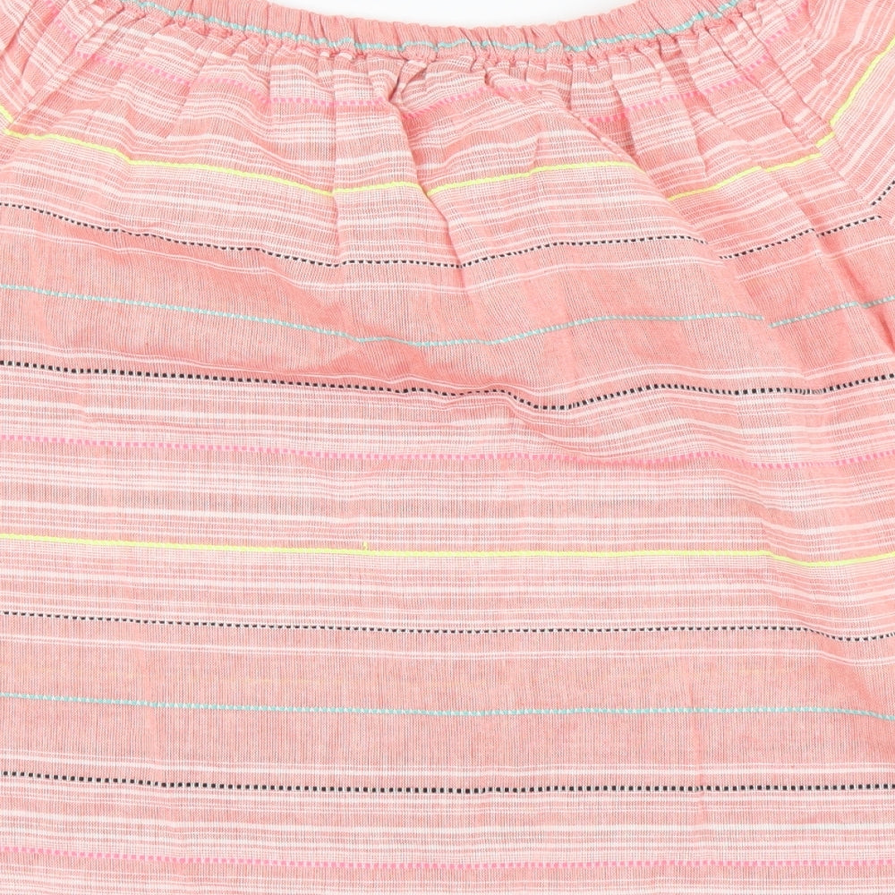 Debenhams Womens Pink Striped Cotton Basic Blouse Size 12 Square Neck