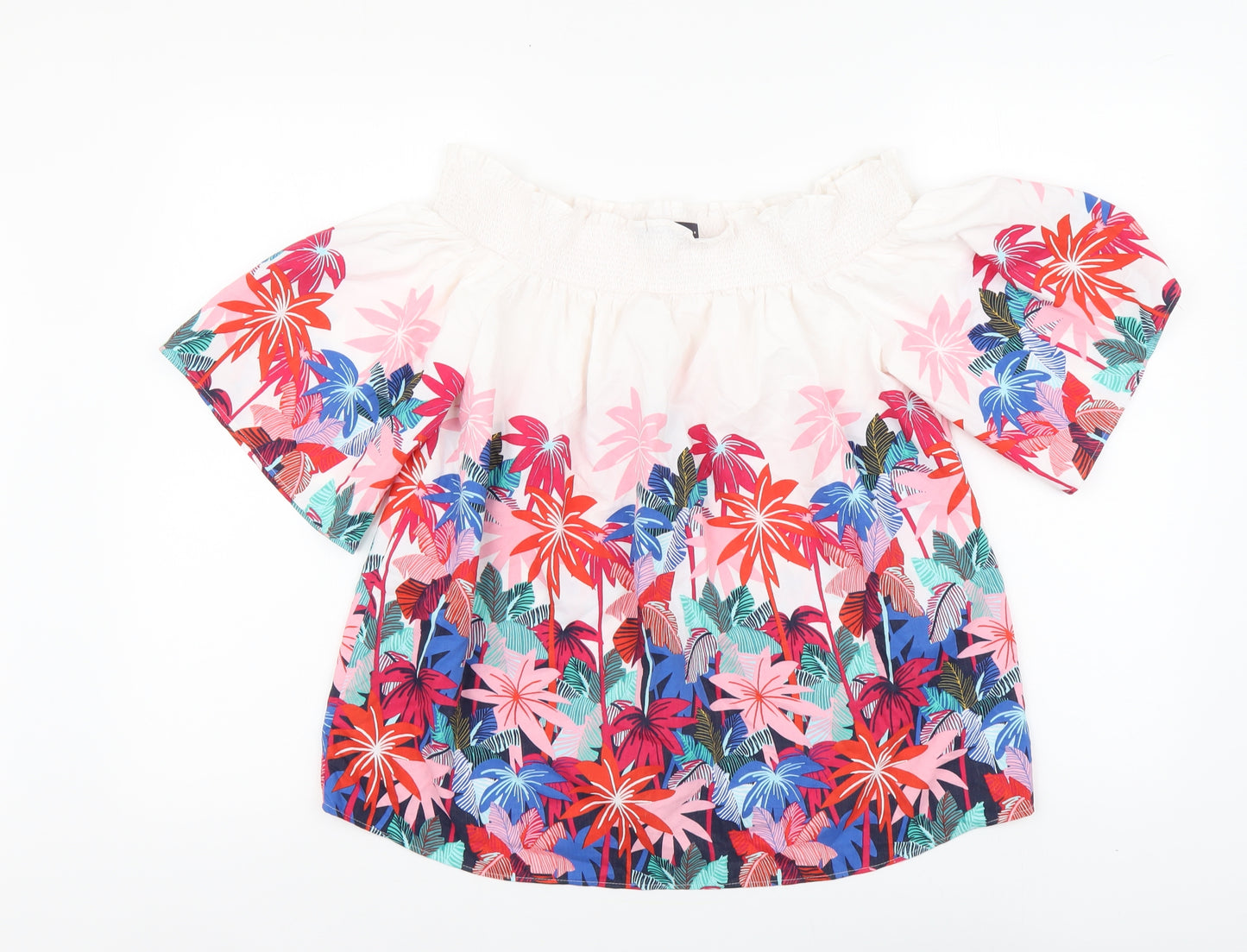 Marks and Spencer Womens Multicoloured Floral Polyester Basic Blouse Size 10 Square Neck
