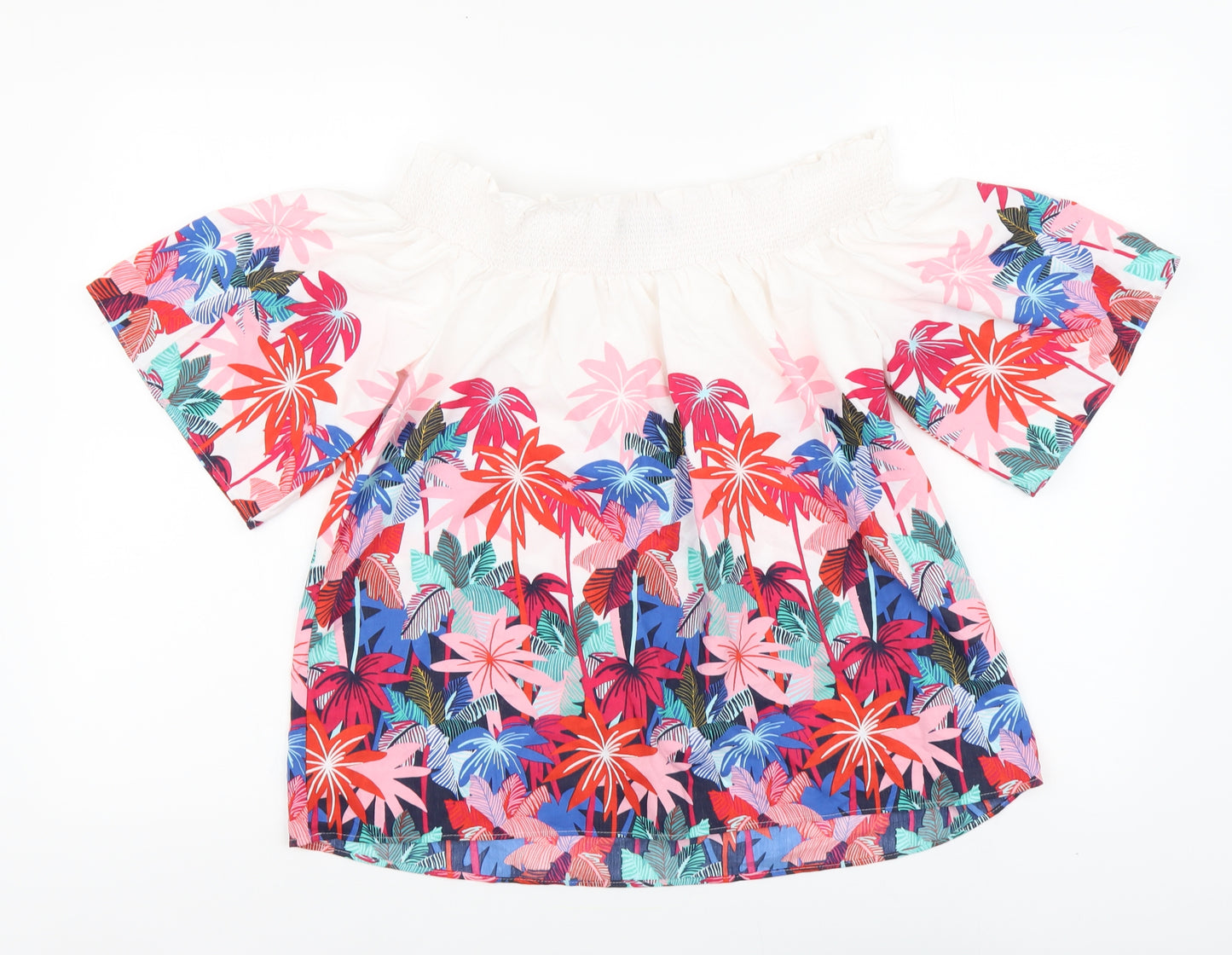 Marks and Spencer Womens Multicoloured Floral Polyester Basic Blouse Size 10 Square Neck