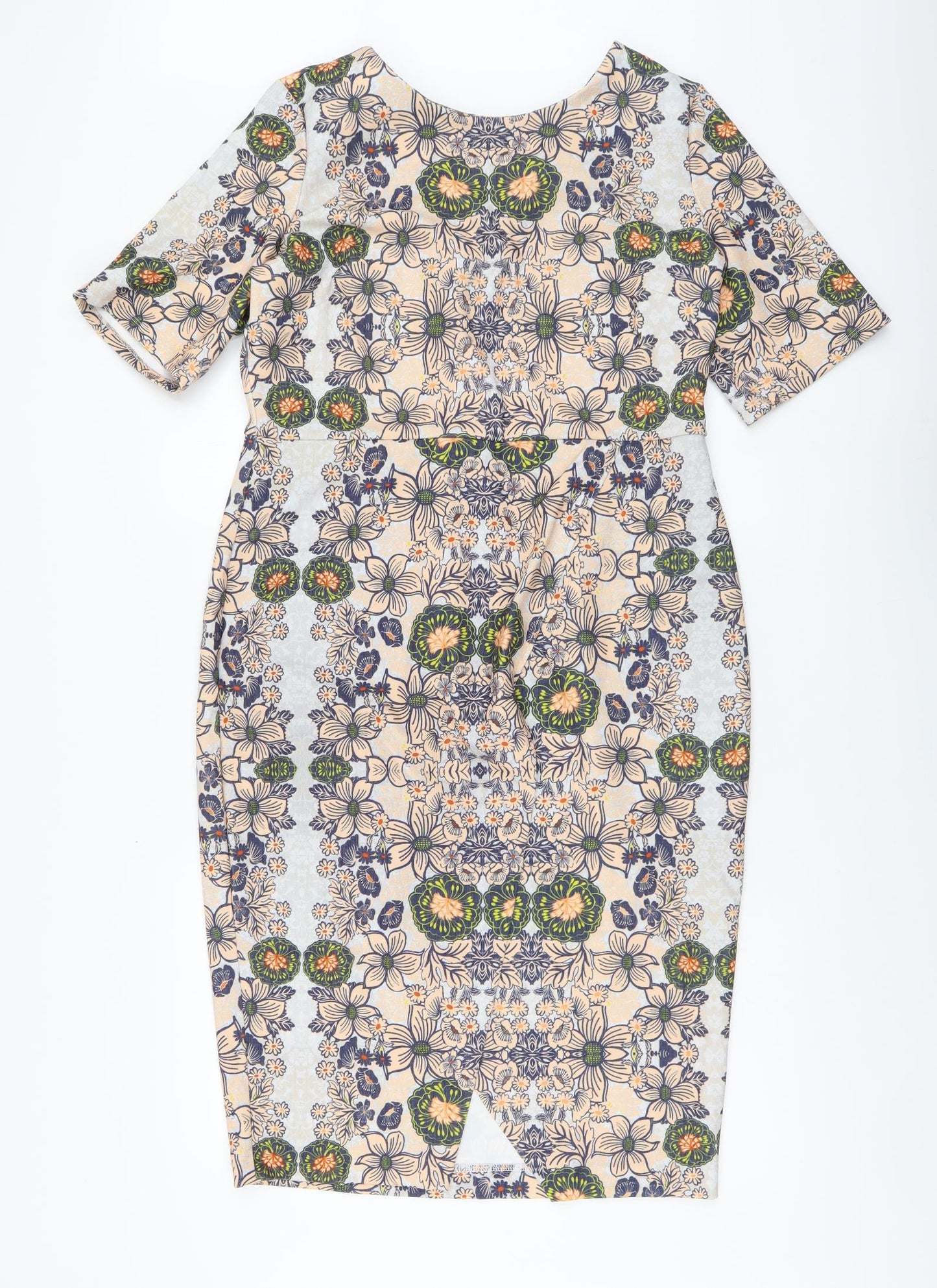 ASOS Womens Multicoloured Floral Polyester Bodycon Size 16 Round Neck Zip