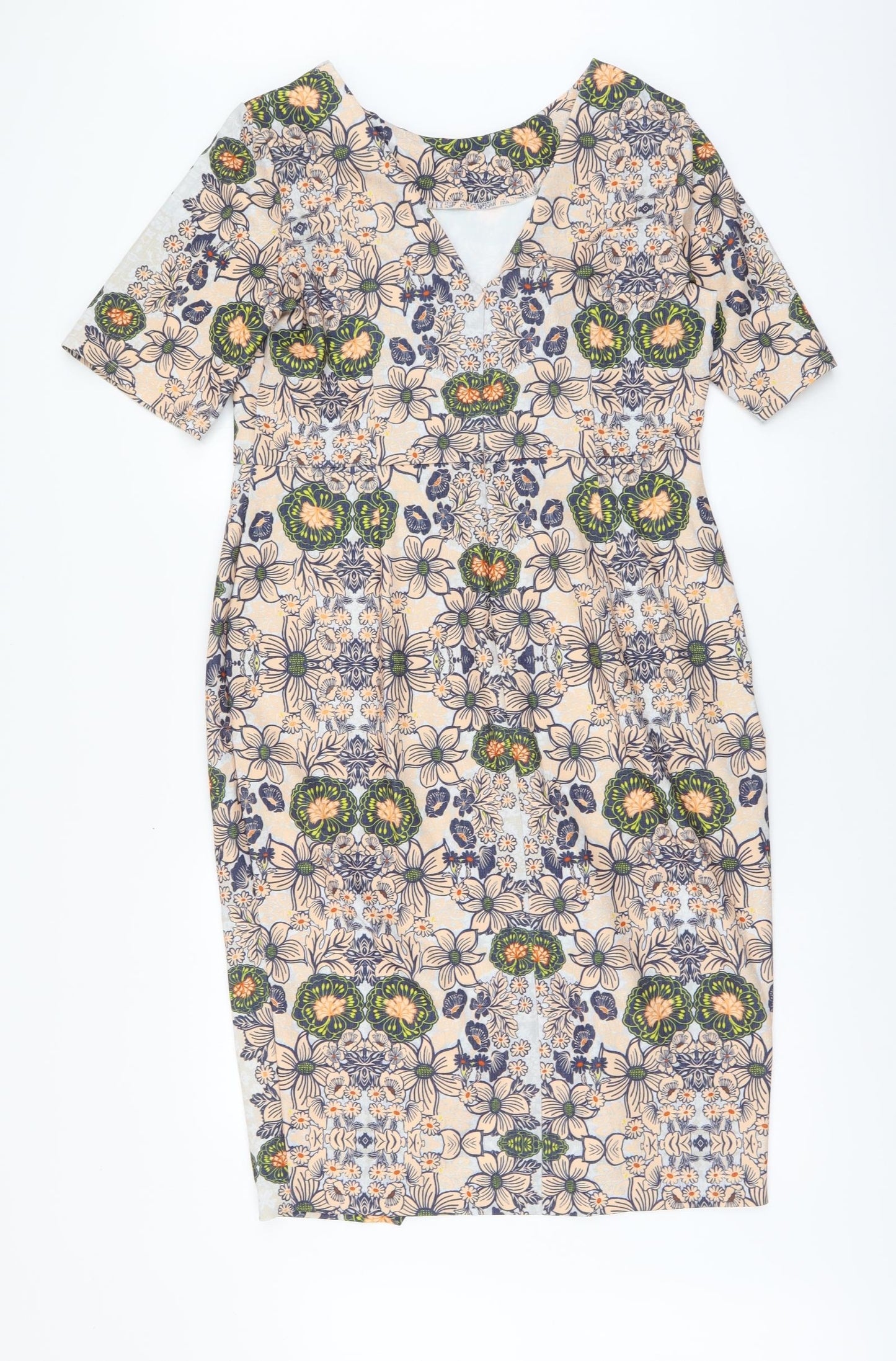 ASOS Womens Multicoloured Floral Polyester Bodycon Size 16 Round Neck Zip