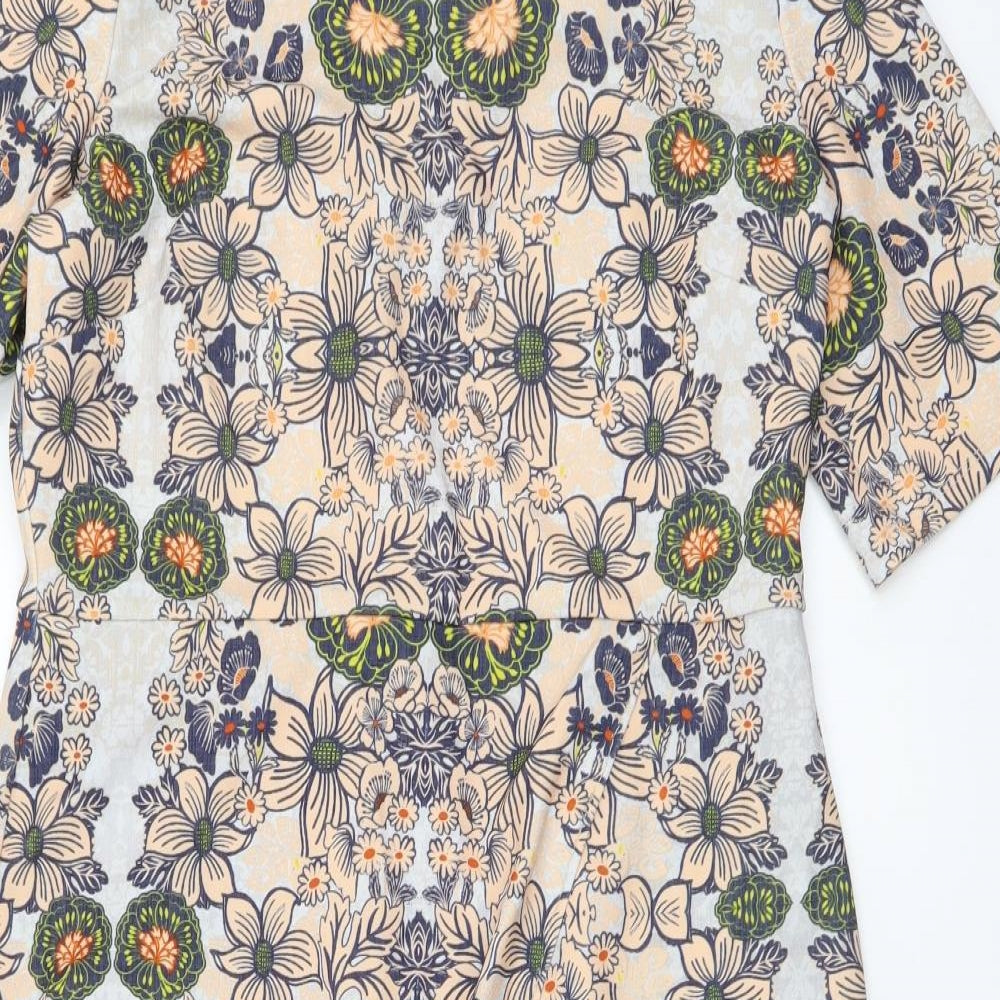 ASOS Womens Multicoloured Floral Polyester Bodycon Size 16 Round Neck Zip