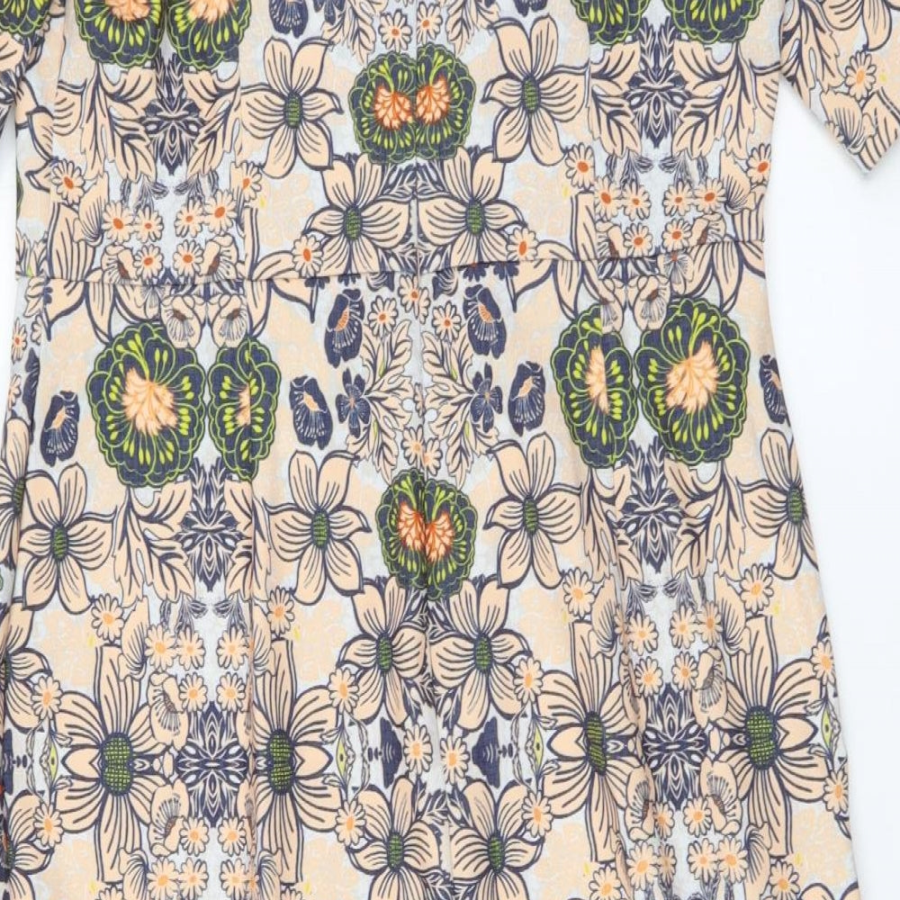 ASOS Womens Multicoloured Floral Polyester Bodycon Size 16 Round Neck Zip