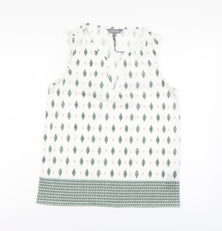 Principles Womens White Geometric Polyester Basic Tank Size 10 V-Neck