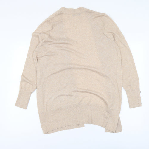 F&F Womens Beige V-Neck Nylon Cardigan Jumper Size 12