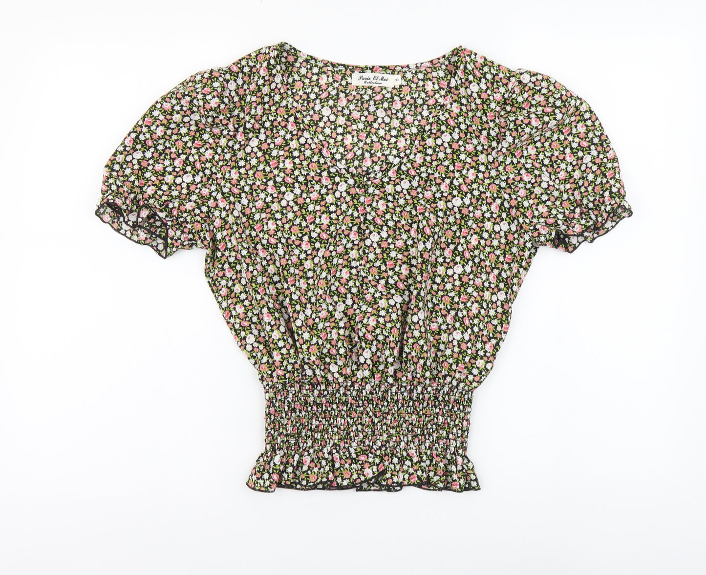 Paris et Moi Womens Multicoloured Floral Polyamide Basic Blouse Size S V-Neck
