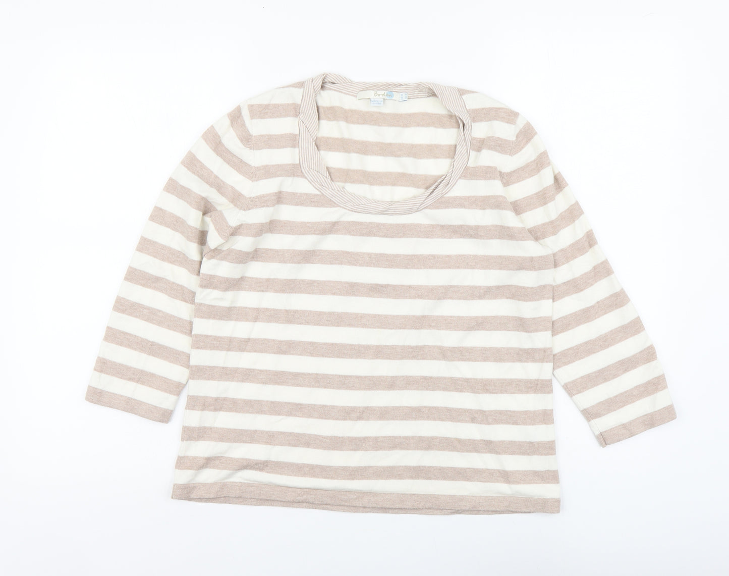 Boden Womens Beige Round Neck Striped Cotton Pullover Jumper Size 14