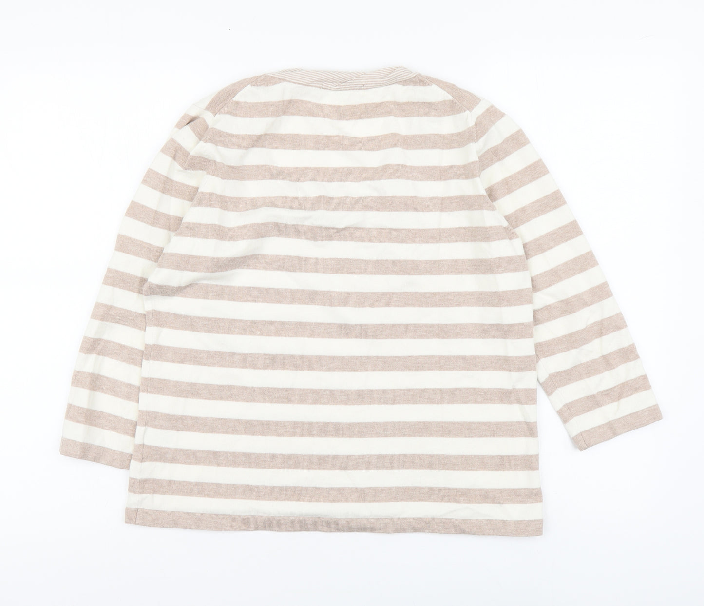 Boden Womens Beige Round Neck Striped Cotton Pullover Jumper Size 14