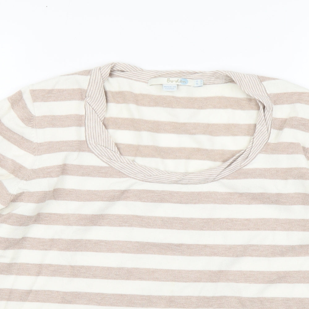 Boden Womens Beige Round Neck Striped Cotton Pullover Jumper Size 14