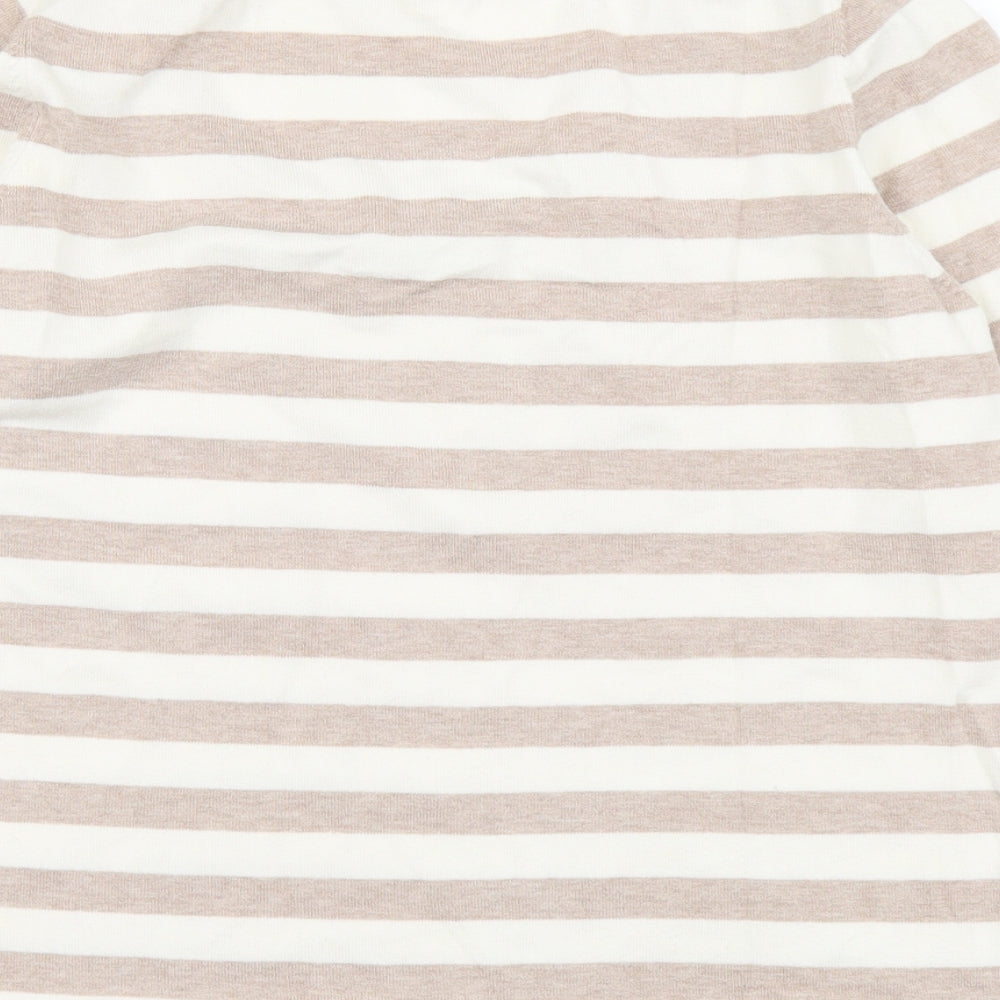 Boden Womens Beige Round Neck Striped Cotton Pullover Jumper Size 14
