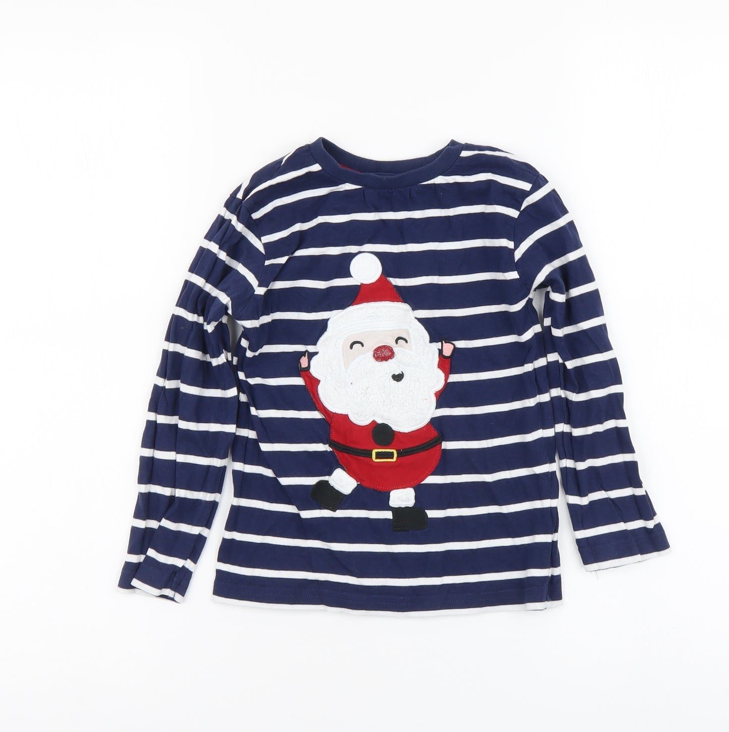 NEXT Boys Blue Striped Cotton Basic T-Shirt Size 4-5 Years Round Neck Pullover - Santa