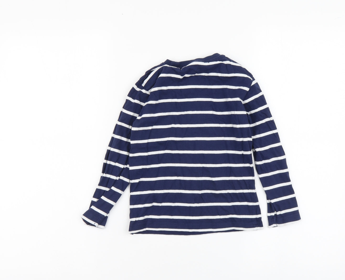NEXT Boys Blue Striped Cotton Basic T-Shirt Size 4-5 Years Round Neck Pullover - Santa