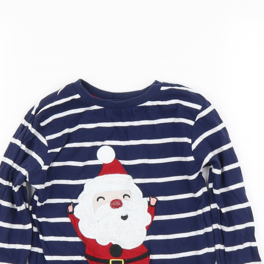 NEXT Boys Blue Striped Cotton Basic T-Shirt Size 4-5 Years Round Neck Pullover - Santa