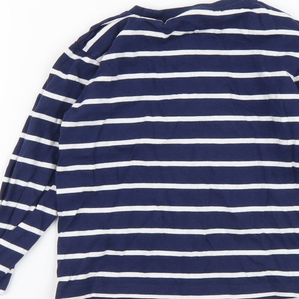 NEXT Boys Blue Striped Cotton Basic T-Shirt Size 4-5 Years Round Neck Pullover - Santa