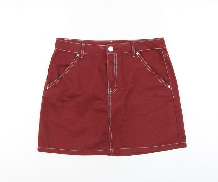 H&M Womens Red Cotton Mini Skirt Size M Zip