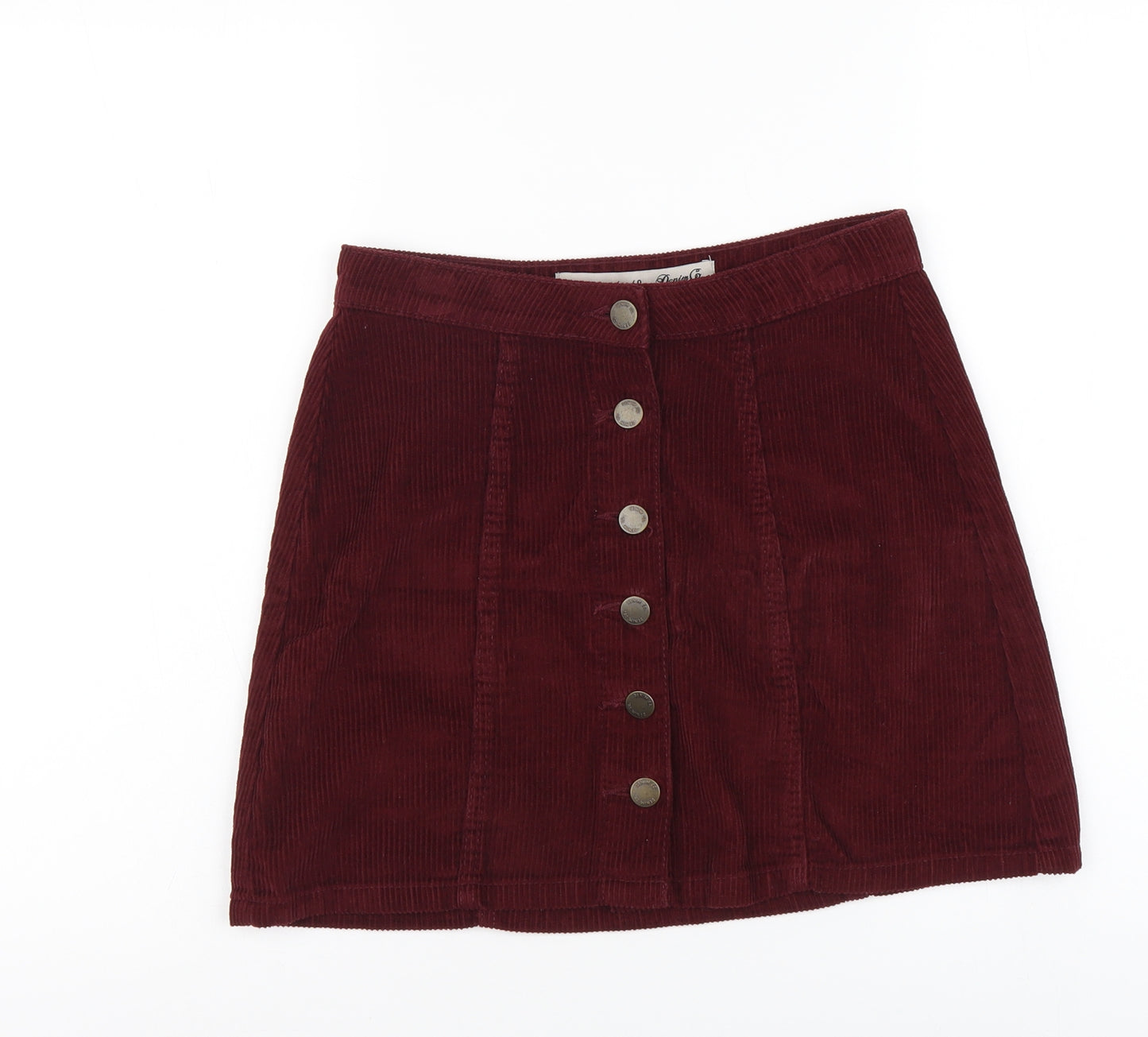 Denim & Co. Womens Red Cotton Mini Skirt Size 8 Button