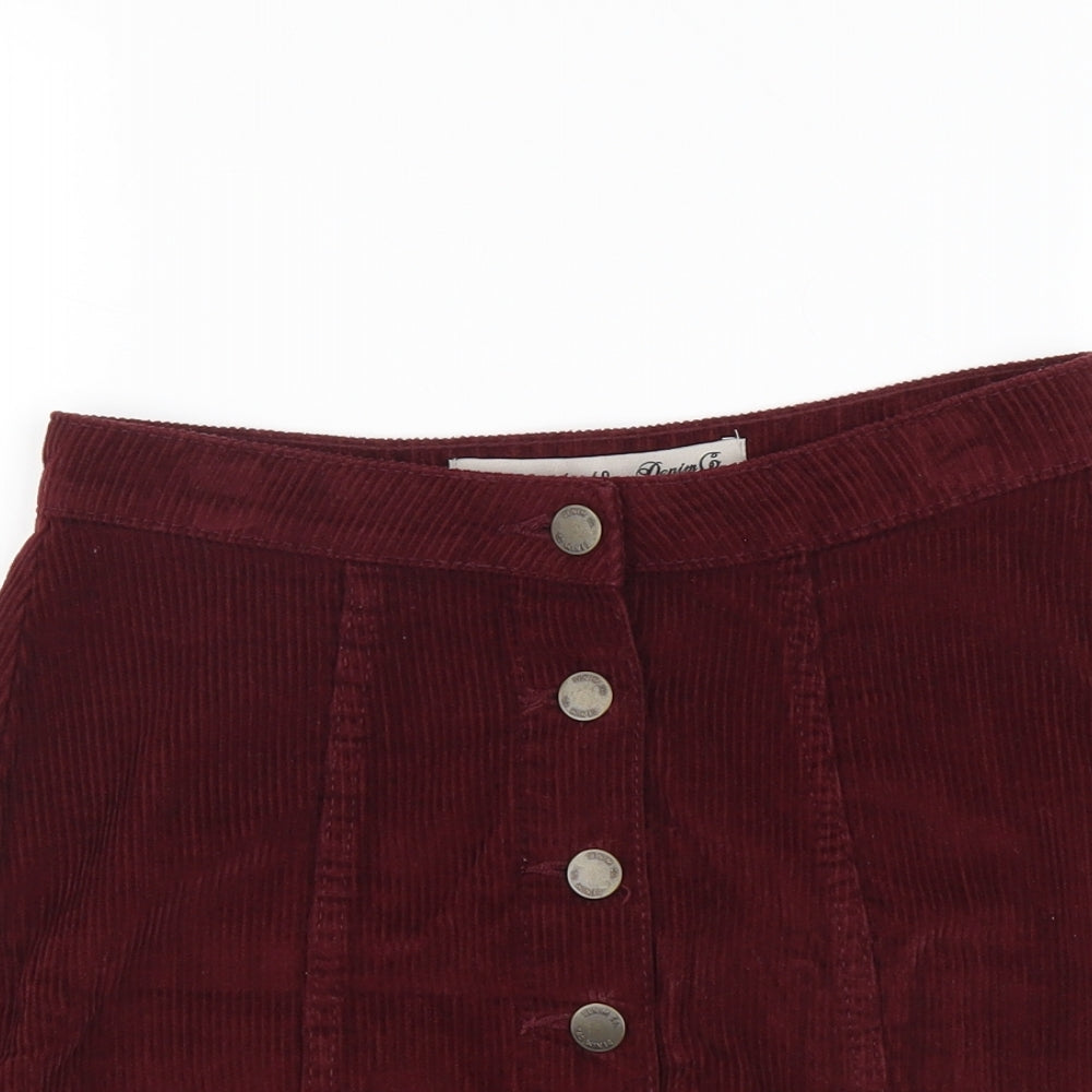 Denim & Co. Womens Red Cotton Mini Skirt Size 8 Button