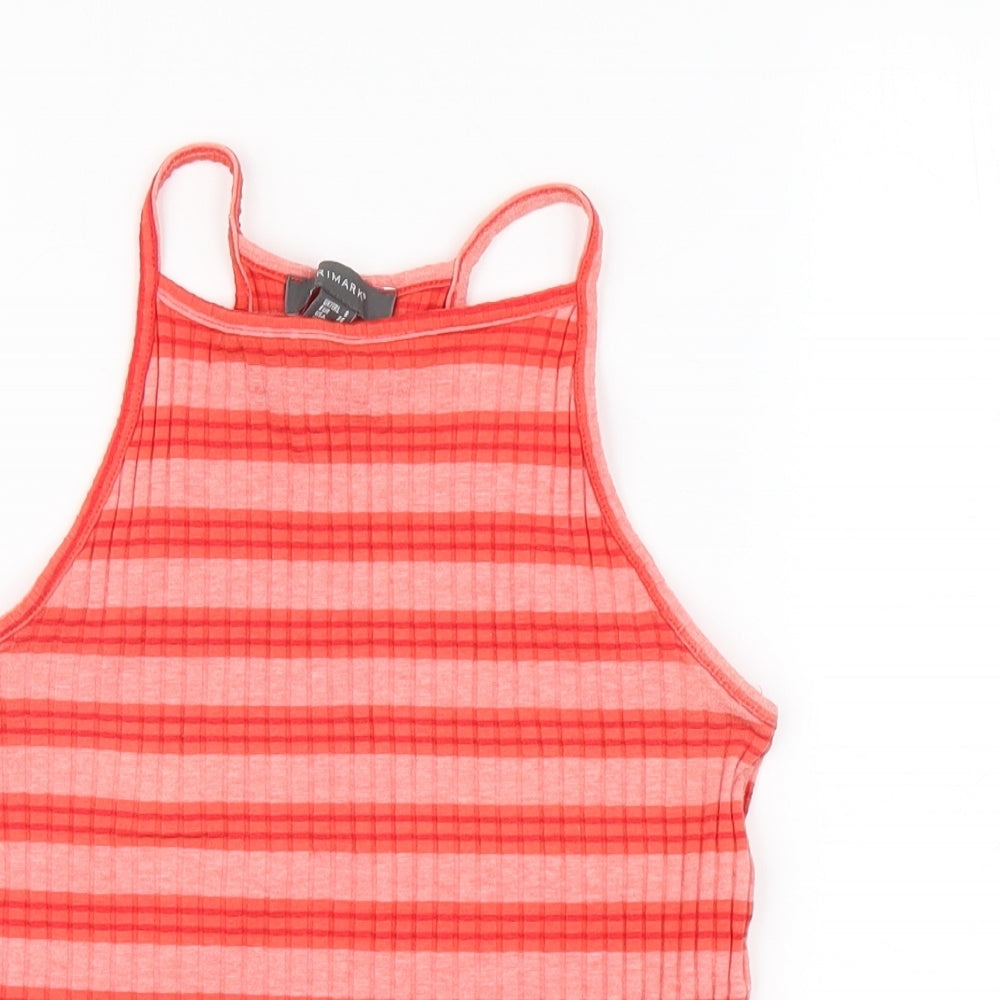 Primark Womens Multicoloured Striped Cotton Cropped Tank Size 8 Halter