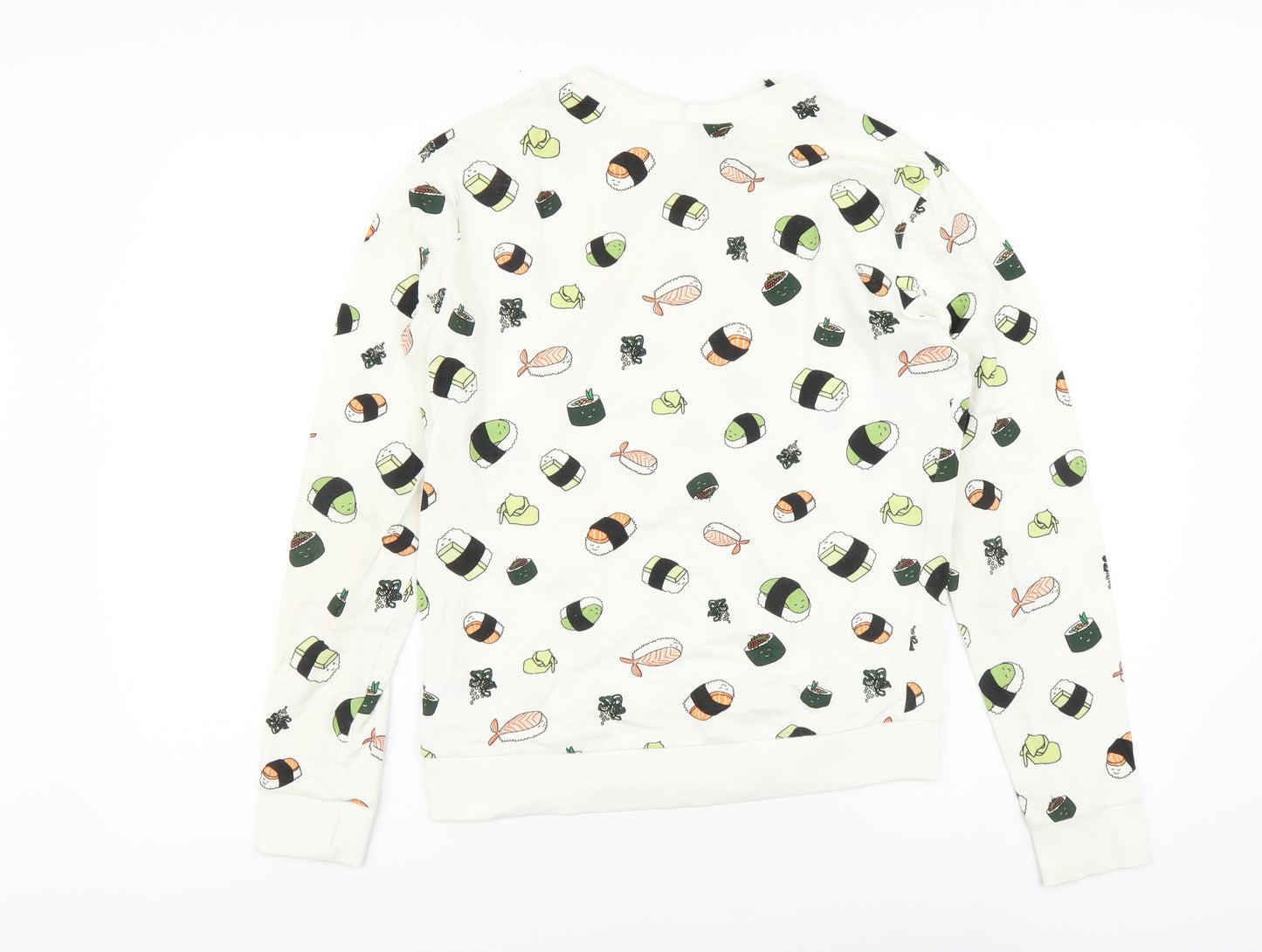 H&M Womens White Geometric Cotton Pullover Sweatshirt Size XS Pullover - Sushi