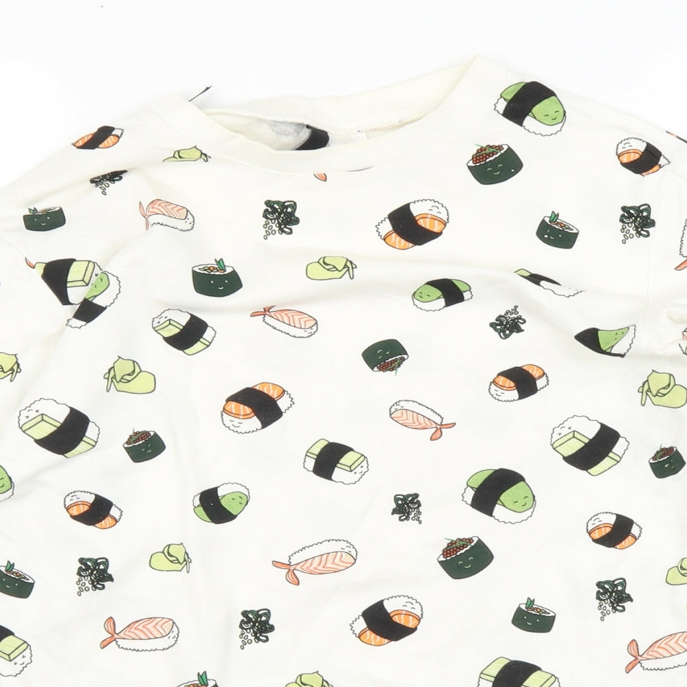 H&M Womens White Geometric Cotton Pullover Sweatshirt Size XS Pullover - Sushi