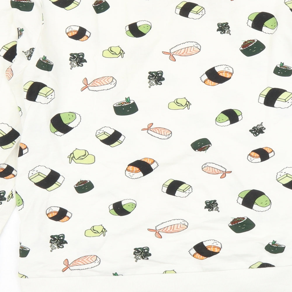 H&M Womens White Geometric Cotton Pullover Sweatshirt Size XS Pullover - Sushi