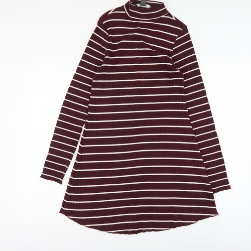 Primark Womens Purple Striped Cotton Jumper Dress Size 8 Round Neck Pullover