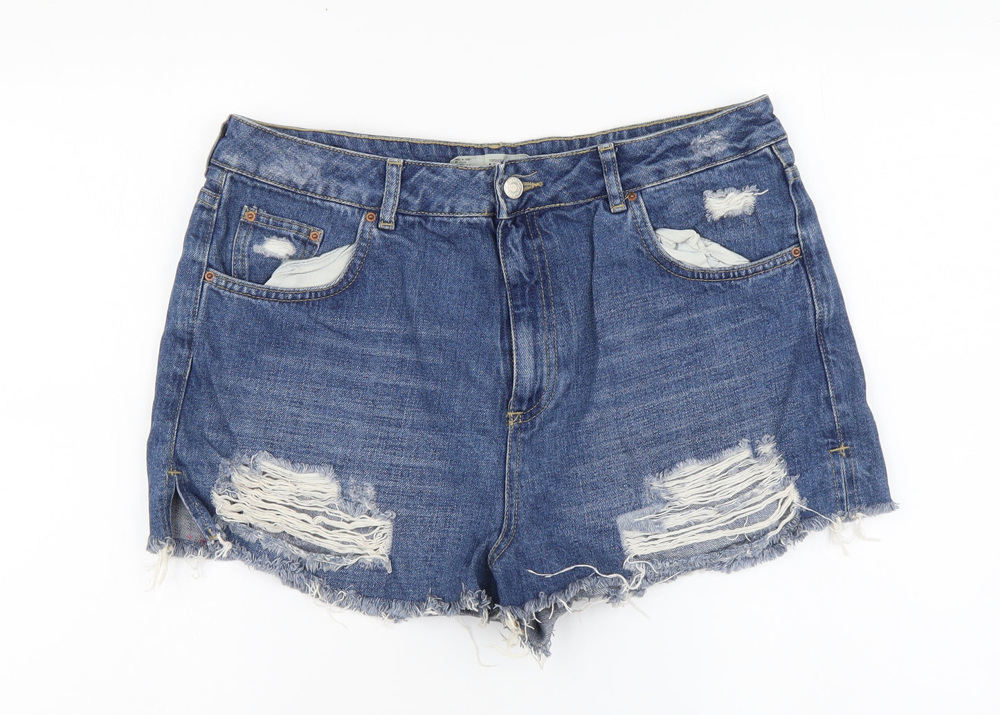 Topshop Womens Blue Cotton Mom Shorts Size 16 L3 in Regular Button