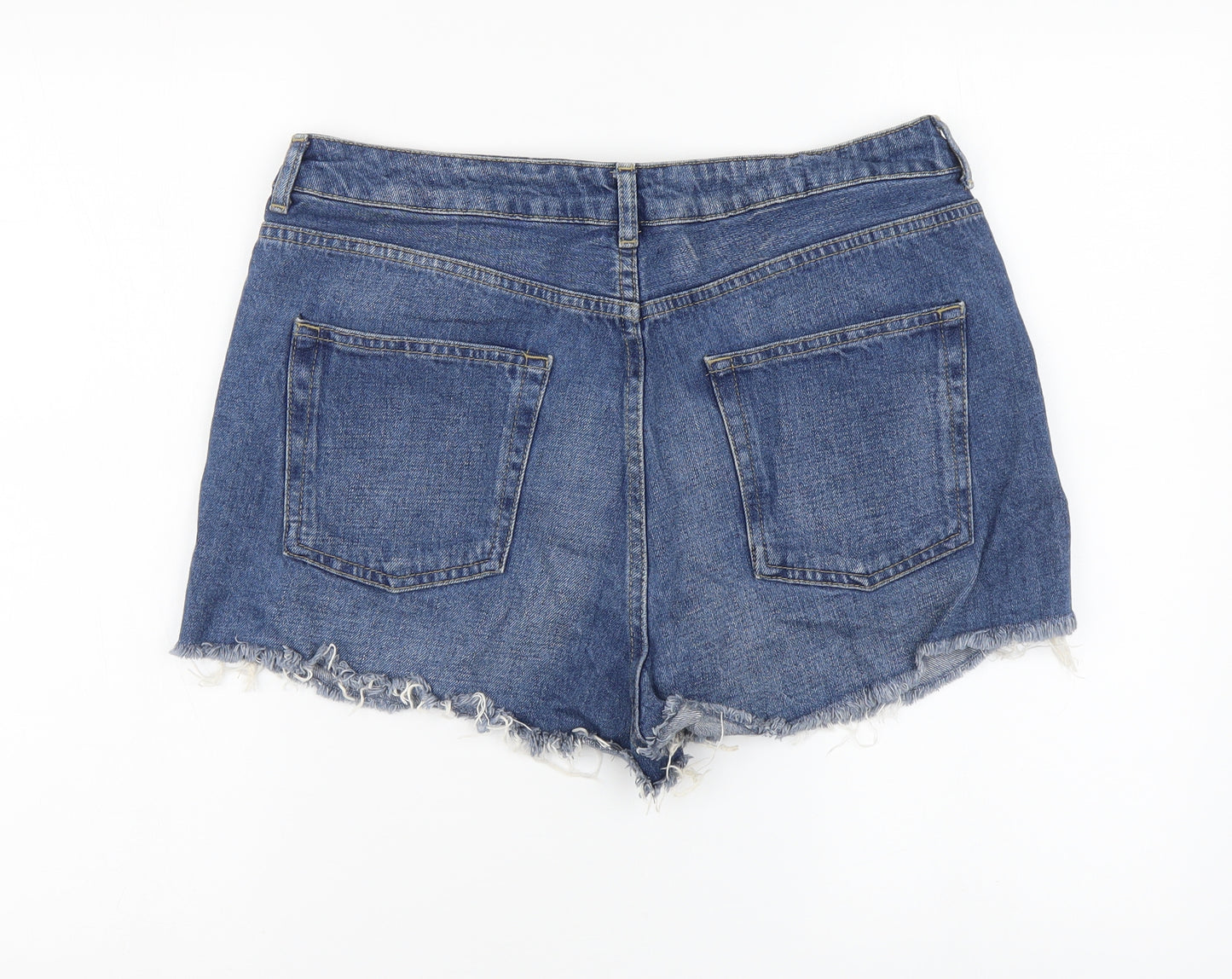 Topshop Womens Blue Cotton Mom Shorts Size 16 L3 in Regular Button