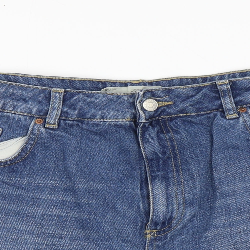 Topshop Womens Blue Cotton Mom Shorts Size 16 L3 in Regular Button