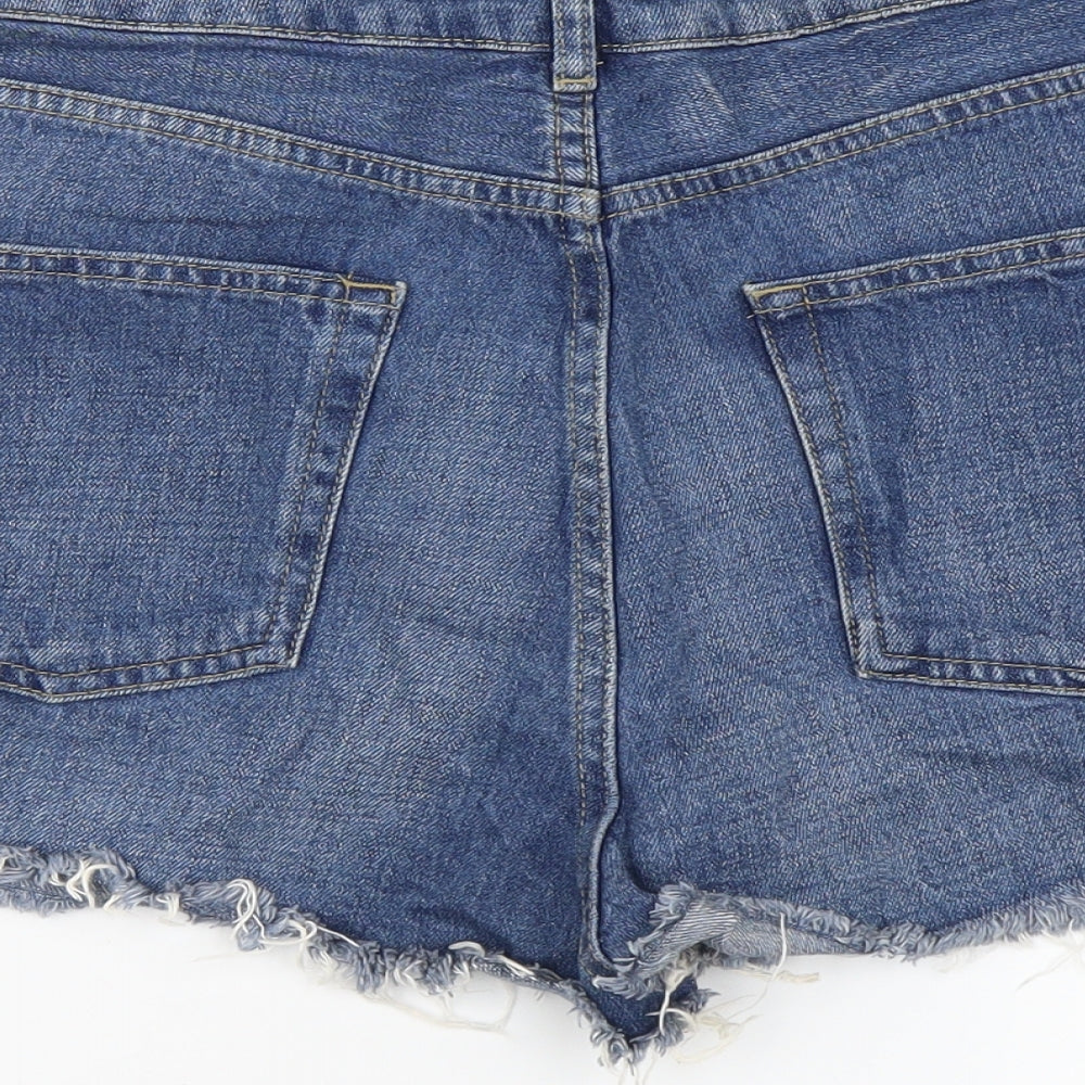 Topshop Womens Blue Cotton Mom Shorts Size 16 L3 in Regular Button
