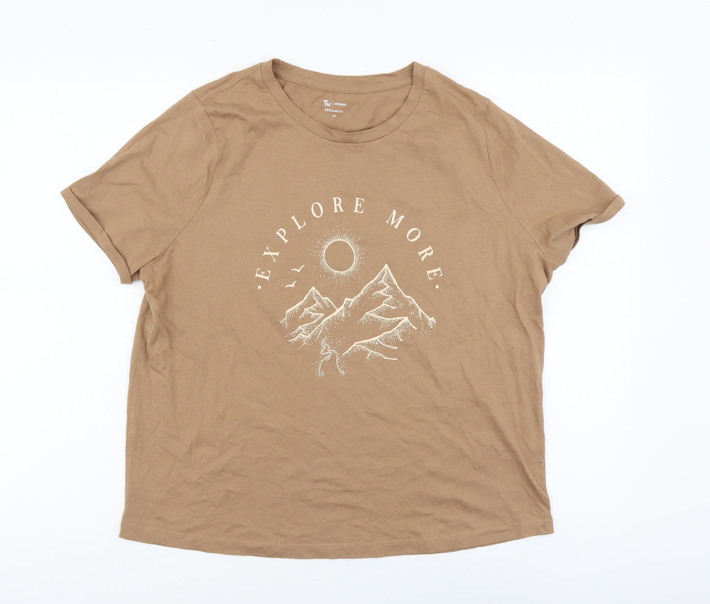 TU Womens Brown Cotton Basic T-Shirt Size 16 Round Neck - Explore More