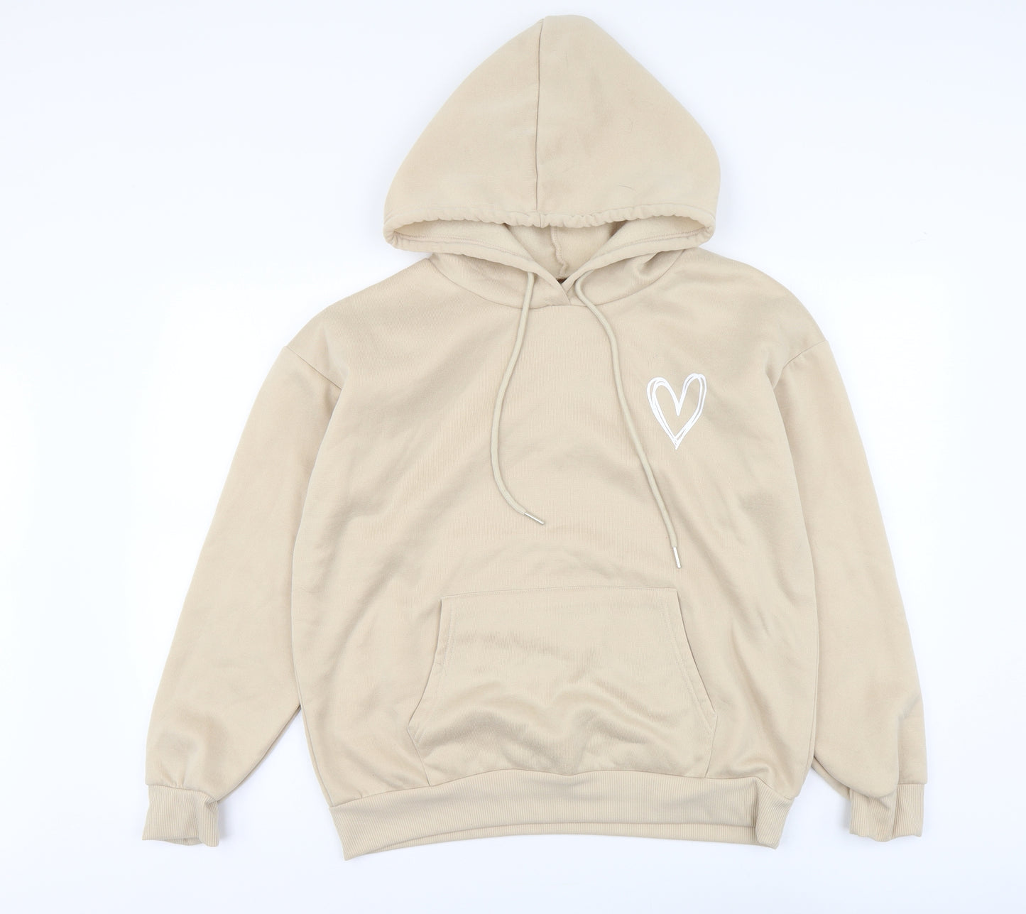 SheIn Womens Beige Polyester Pullover Hoodie Size L Pullover - Heart
