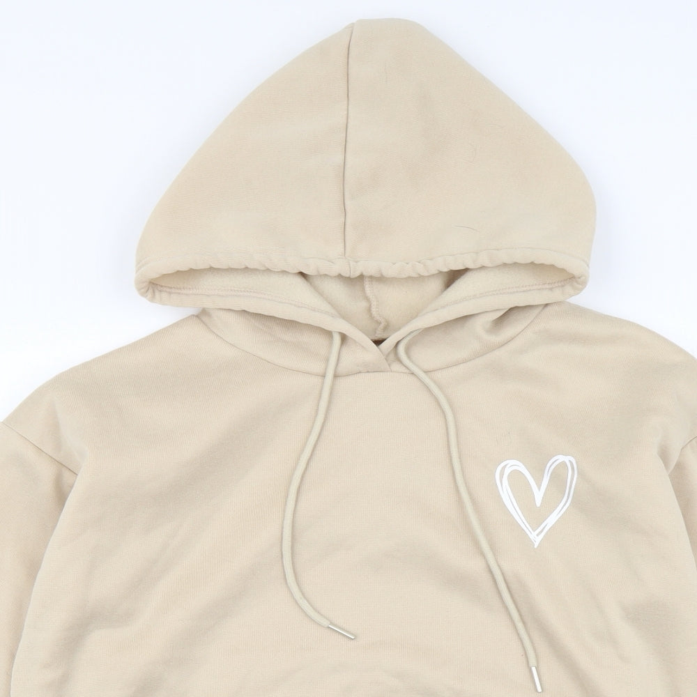 SheIn Womens Beige Polyester Pullover Hoodie Size L Pullover - Heart