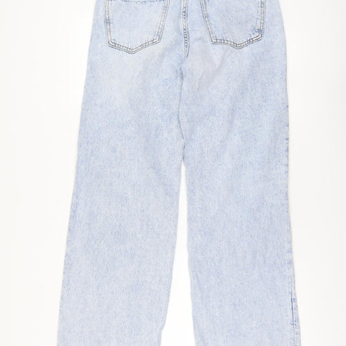 Primark Womens Blue Cotton Wide-Leg Jeans Size 12 L36 in Regular Button