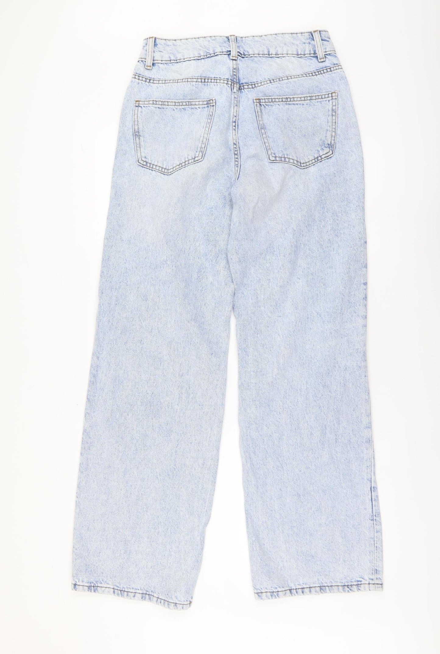 Primark Womens Blue Cotton Wide-Leg Jeans Size 12 L36 in Regular Button