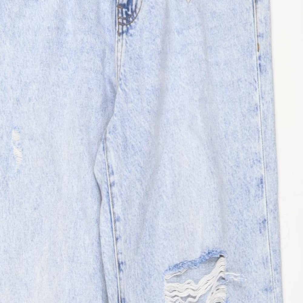 Primark Womens Blue Cotton Wide-Leg Jeans Size 12 L36 in Regular Button