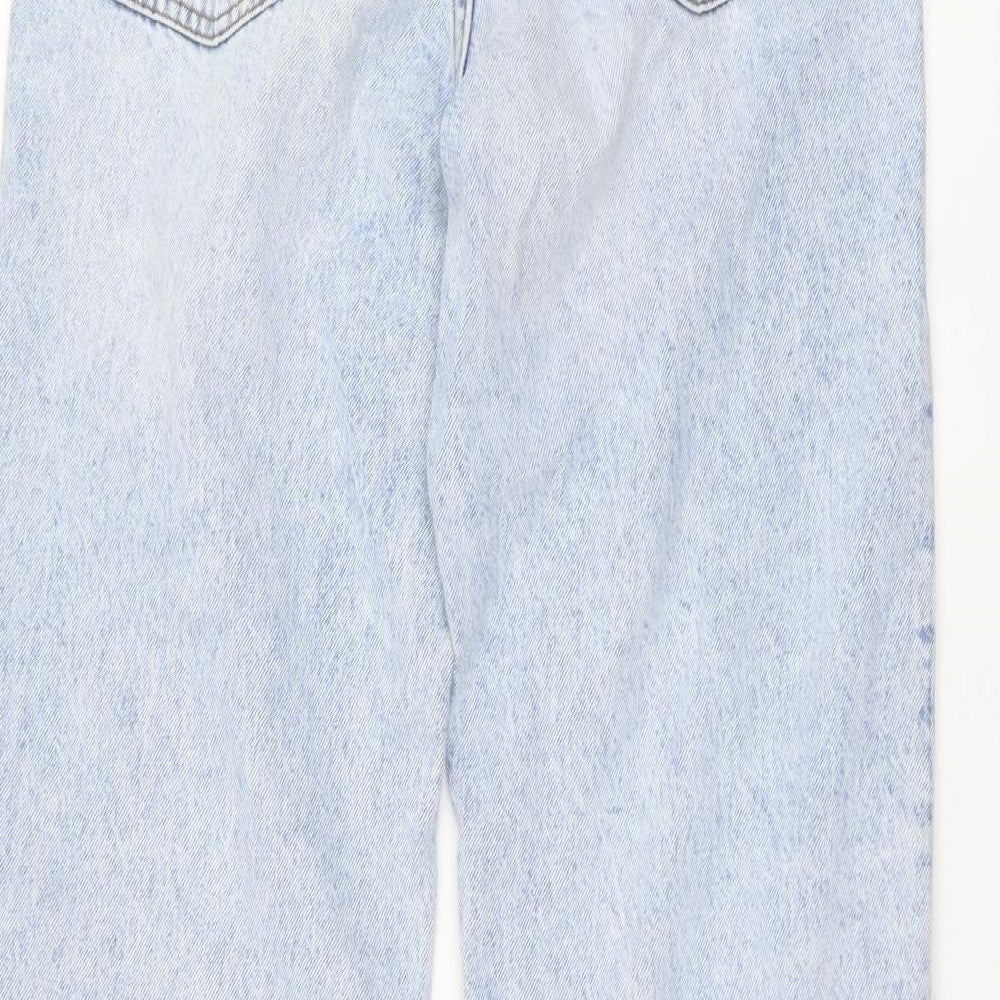 Primark Womens Blue Cotton Wide-Leg Jeans Size 12 L36 in Regular Button