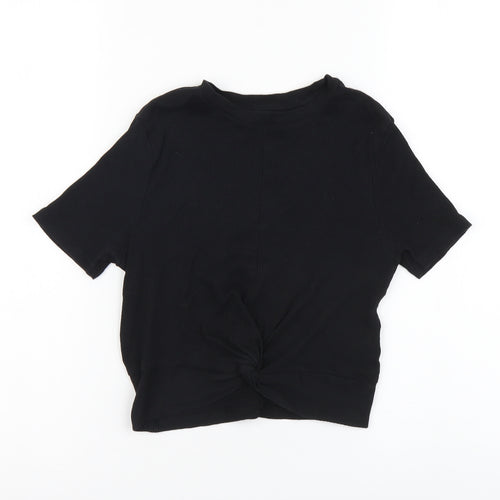 New Look Girls Black Cotton Cropped Tank Size 10-11 Years Round Neck Pullover - Knot Front