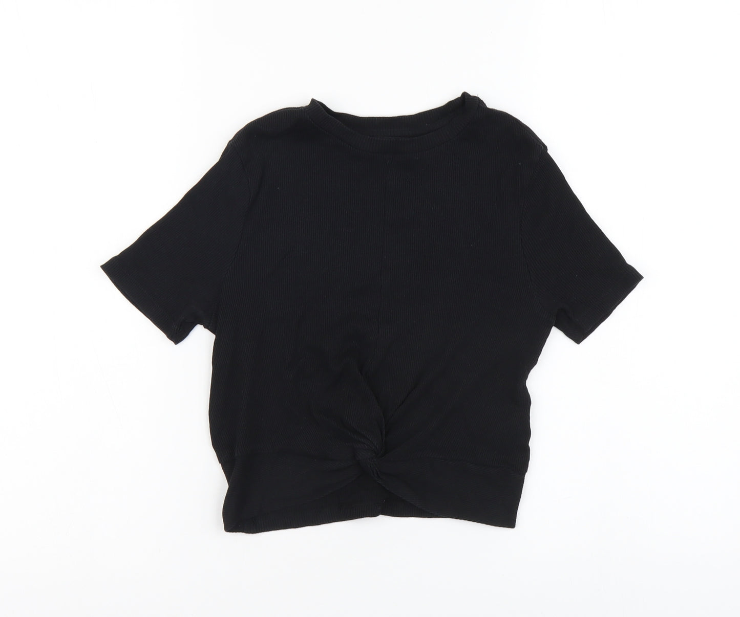 New Look Girls Black Cotton Cropped Tank Size 10-11 Years Round Neck Pullover - Knot Front