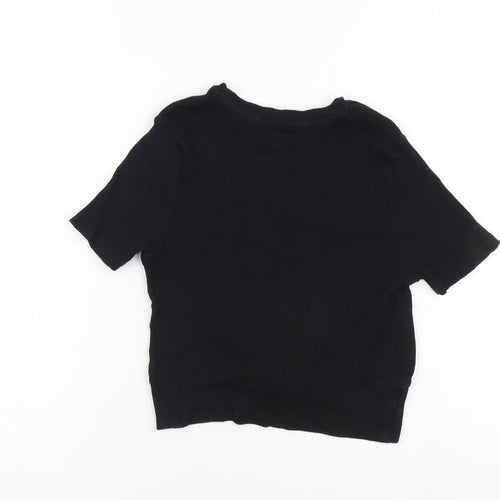 New Look Girls Black Cotton Cropped Tank Size 10-11 Years Round Neck Pullover - Knot Front