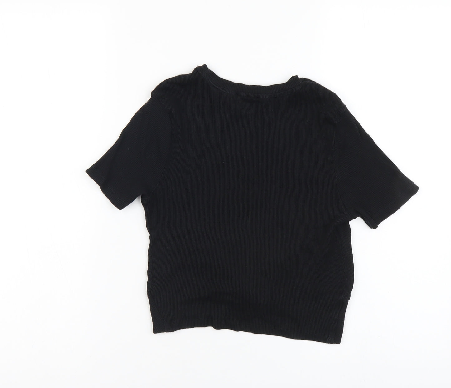 New Look Girls Black Cotton Cropped Tank Size 10-11 Years Round Neck Pullover - Knot Front