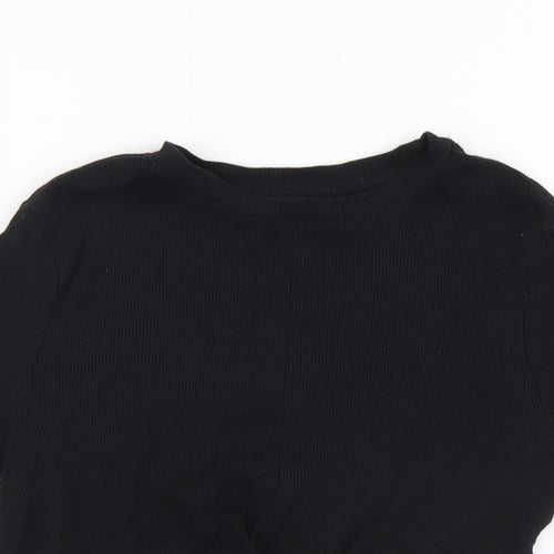 New Look Girls Black Cotton Cropped Tank Size 10-11 Years Round Neck Pullover - Knot Front