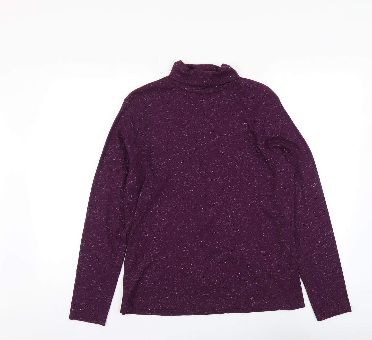 TU Womens Purple Cotton Basic T-Shirt Size 14 Roll Neck
