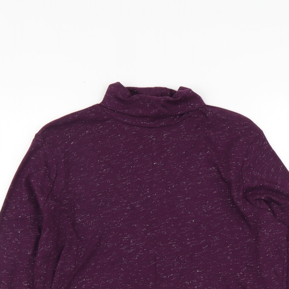 TU Womens Purple Cotton Basic T-Shirt Size 14 Roll Neck
