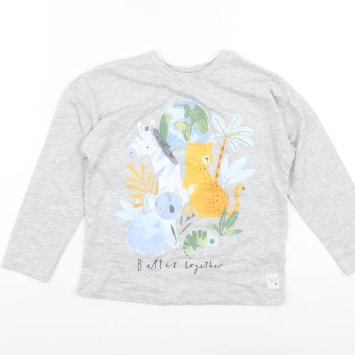 George Boys Grey Cotton Basic T-Shirt Size 5-6 Years Round Neck Pullover - animals