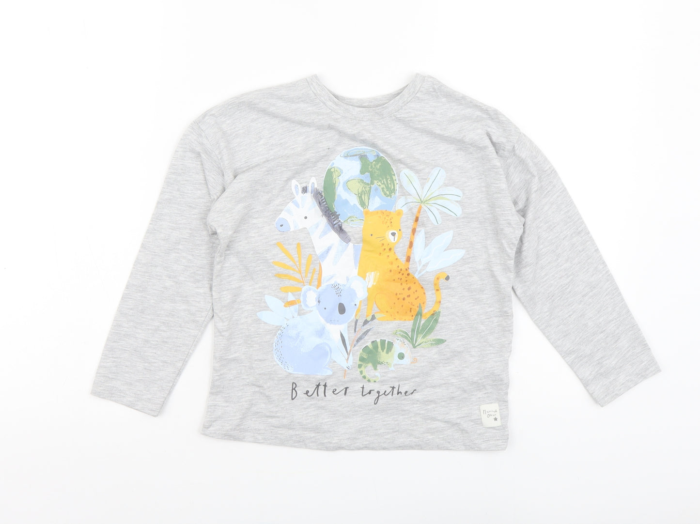 George Boys Grey Cotton Basic T-Shirt Size 5-6 Years Round Neck Pullover - animals