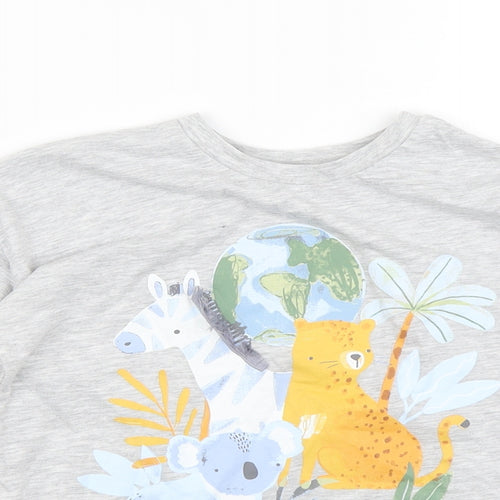 George Boys Grey Cotton Basic T-Shirt Size 5-6 Years Round Neck Pullover - animals